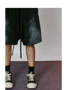 LOSTCTRL Spray Paint Drawstring Cotton Shorts in Black - On Model