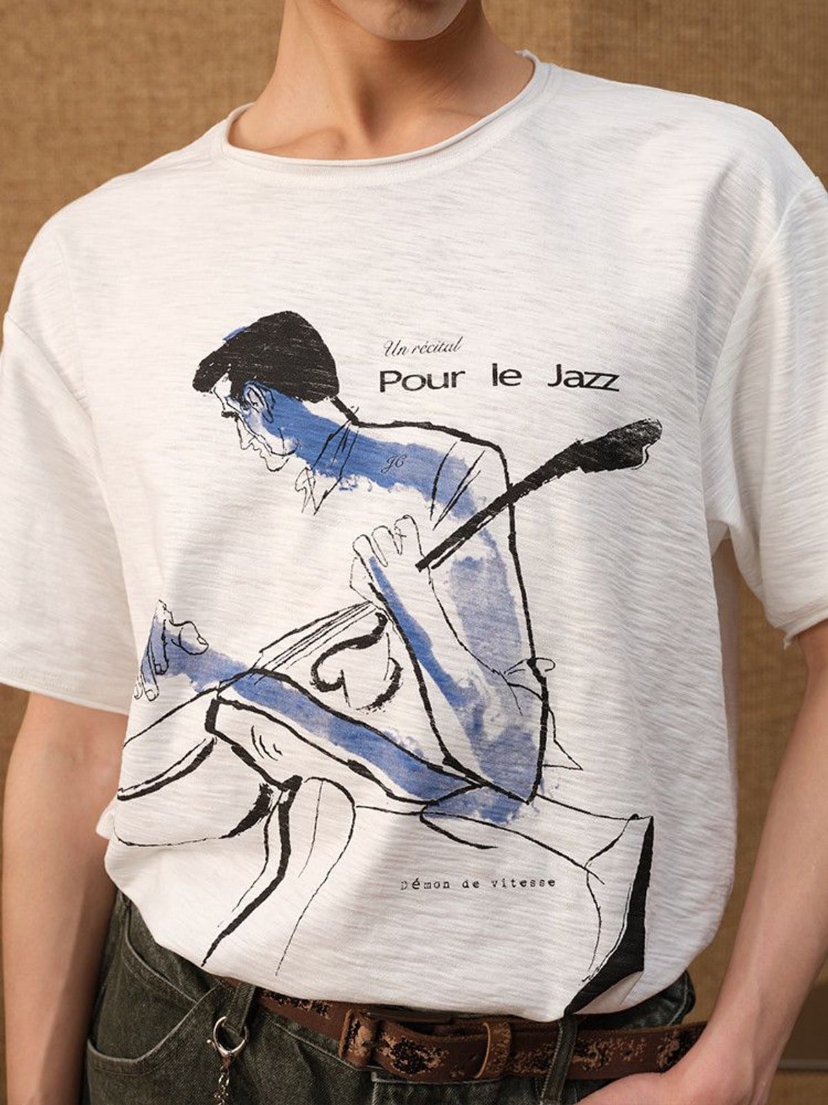 JCAESAR STUDIO Graphic Slub Cotton Cropped T Shirt in White - On Male Model