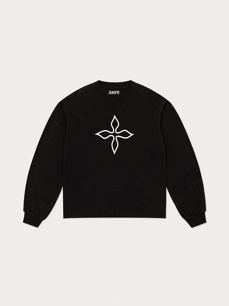SMFK Oversized Cross Print Cotton Sweatshirt in Black
