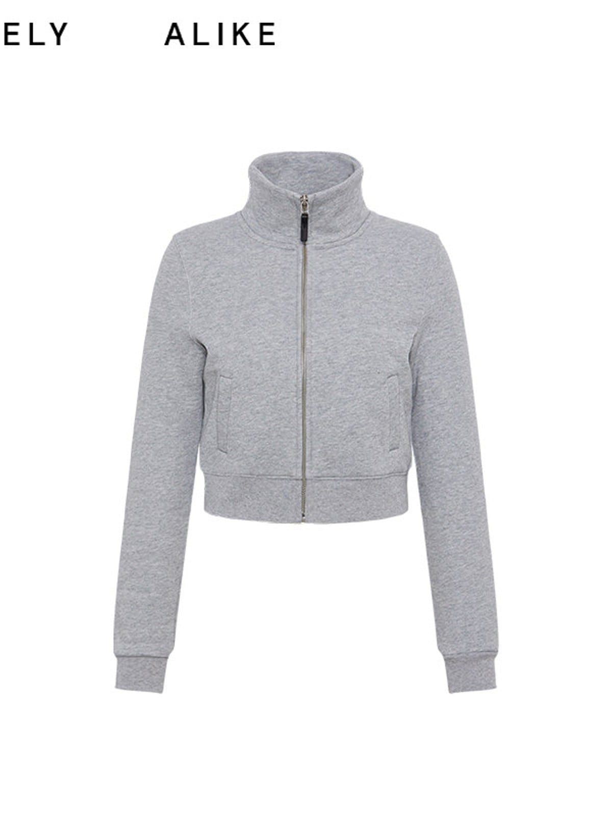 RARELY ALIKE Stand Collar Cotton Zip Up Jacket in Gray