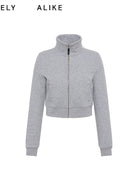 RARELY ALIKE Stand Collar Cotton Zip Up Jacket in Gray