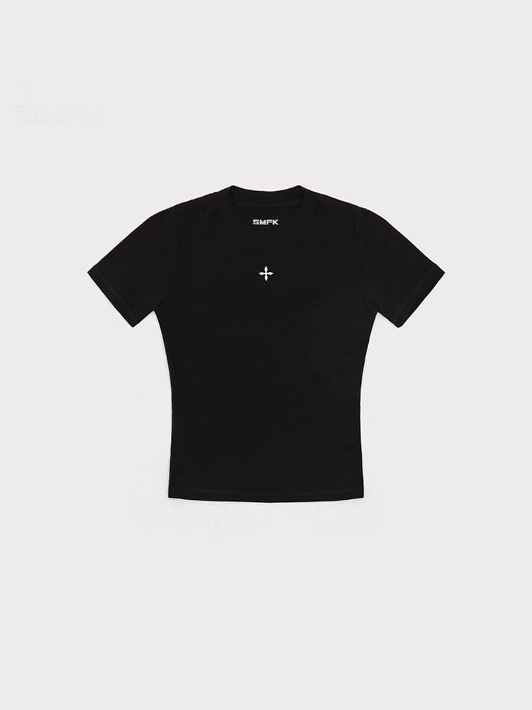 SMFK Embroidered Cross Crewneck Tee in Black