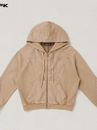 SMFK Washed Cotton Zip Up Hoodie in Beige