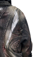 PERSONSOUL Gradient Paneled Denim Moto Jacket in Gray - On Model
