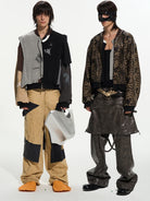 BLINDNOPLAN Reversible Patchwork Bomber Jacket in Beige - On Male Model