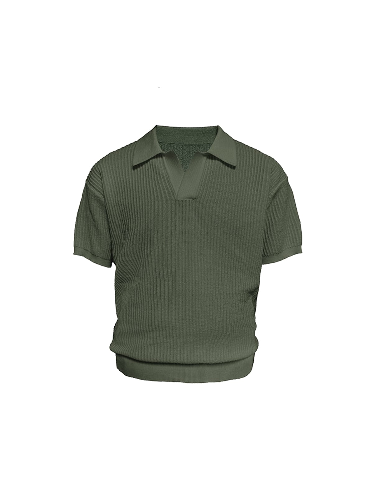 JCAESAR STUDIO Ribbed Ice Silk Knit Polo in Olive