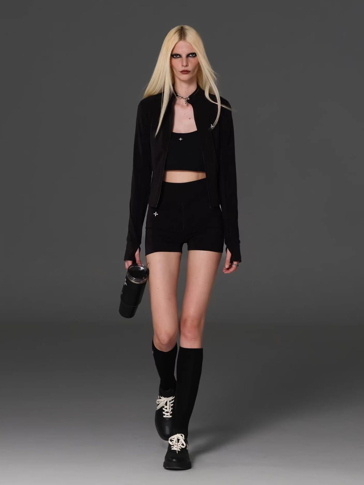 SMFK Zip Up Long Sleeve Active Jacket in Black - On Female Model