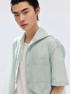 SIMPLE PROJECT Striped One Piece Collar Shirt in Mint - On Male Model