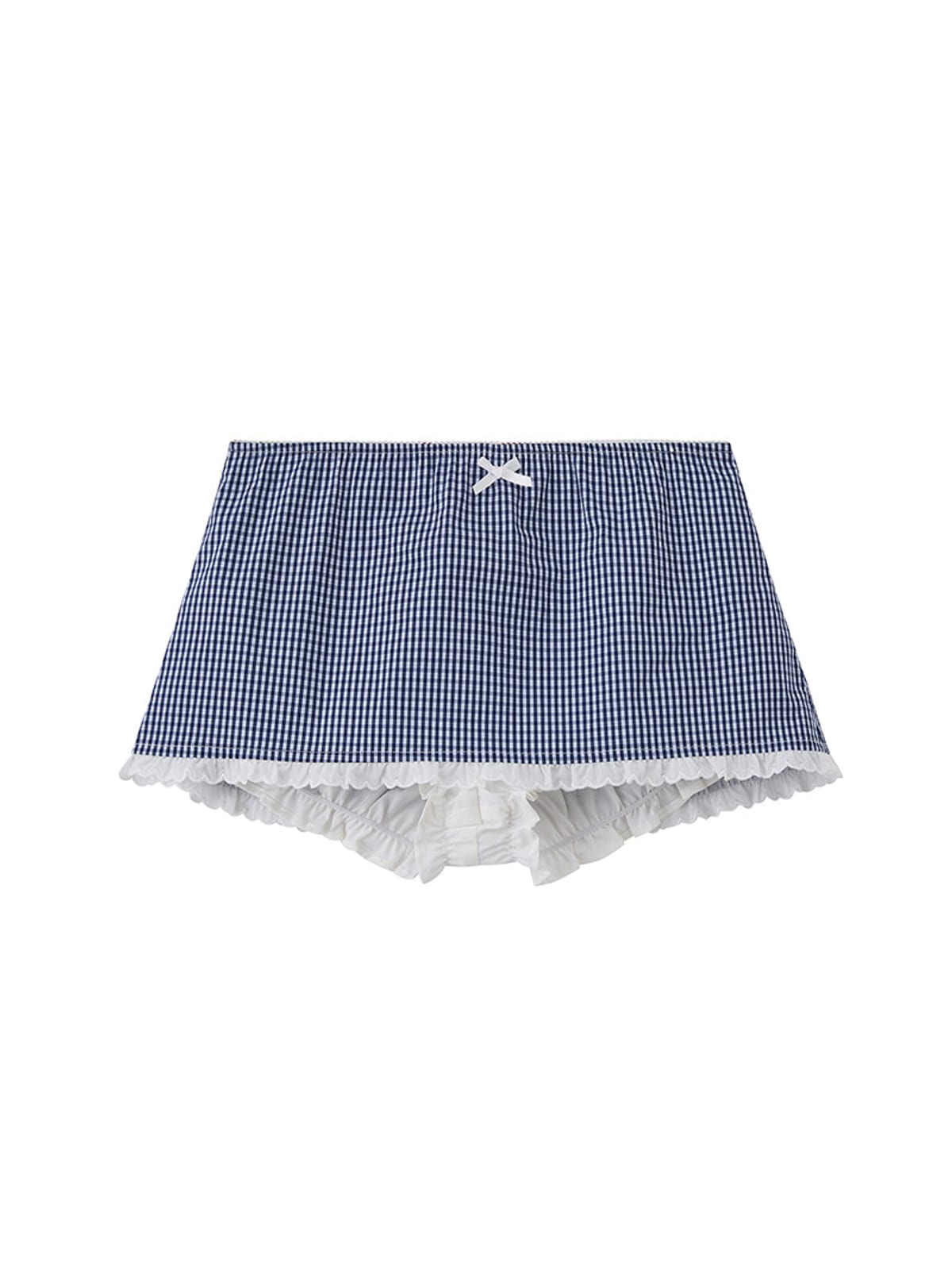 SweetChilling Gingham Lace Trim Mini Skirt in Navy Blue