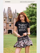 BeerBro Puff Print Puppy Baby Tee in Black - On Female Model