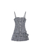 SweetChilling Textured Pleated Camisole Mini Dress in Navy Blue