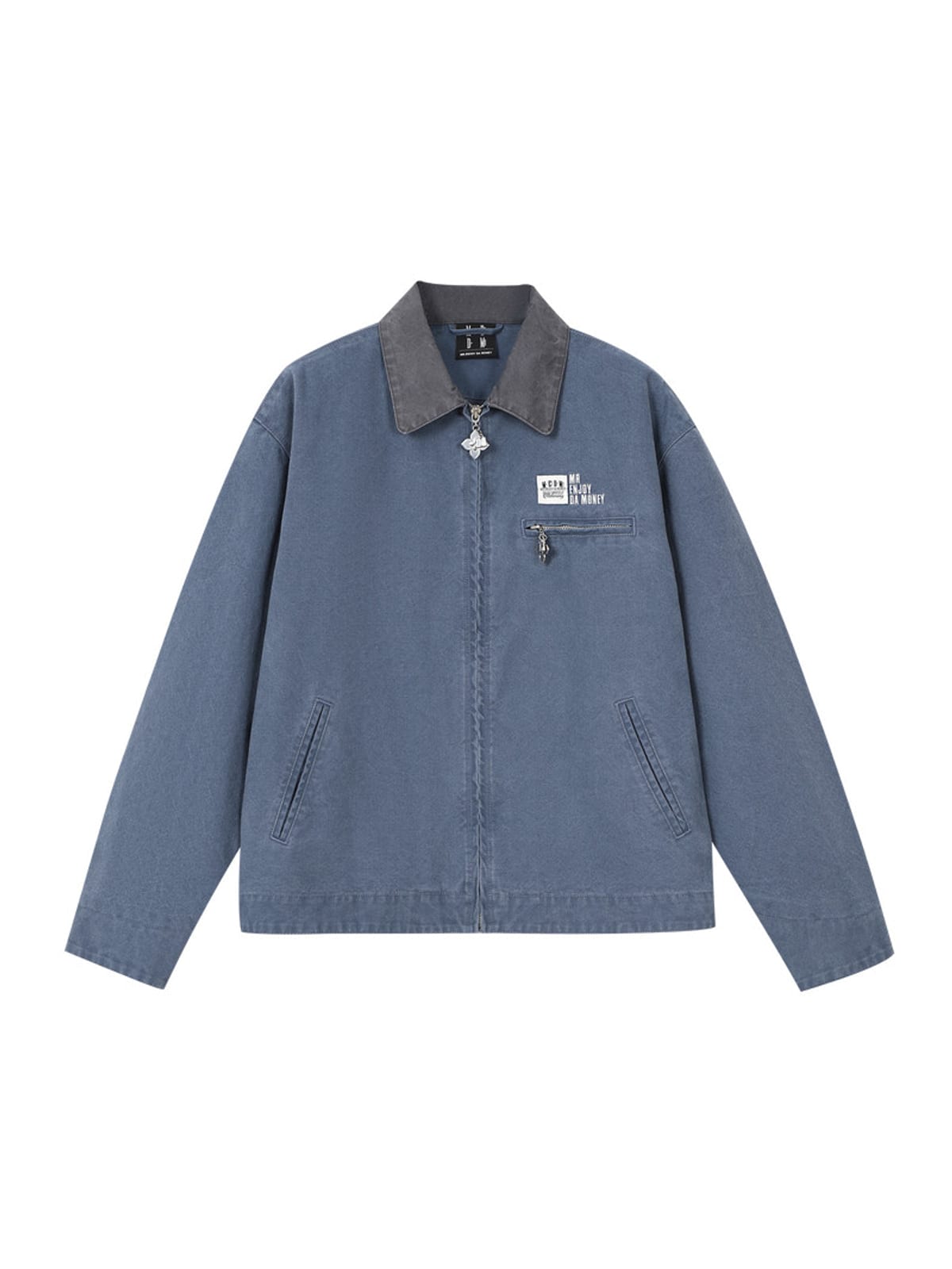 MEDM Washed Cotton Detroit Zip Up Jacket in Blue