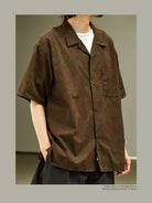USAGE Floral Japanese Cotton Aloha Shirt in Brown - On Male Model