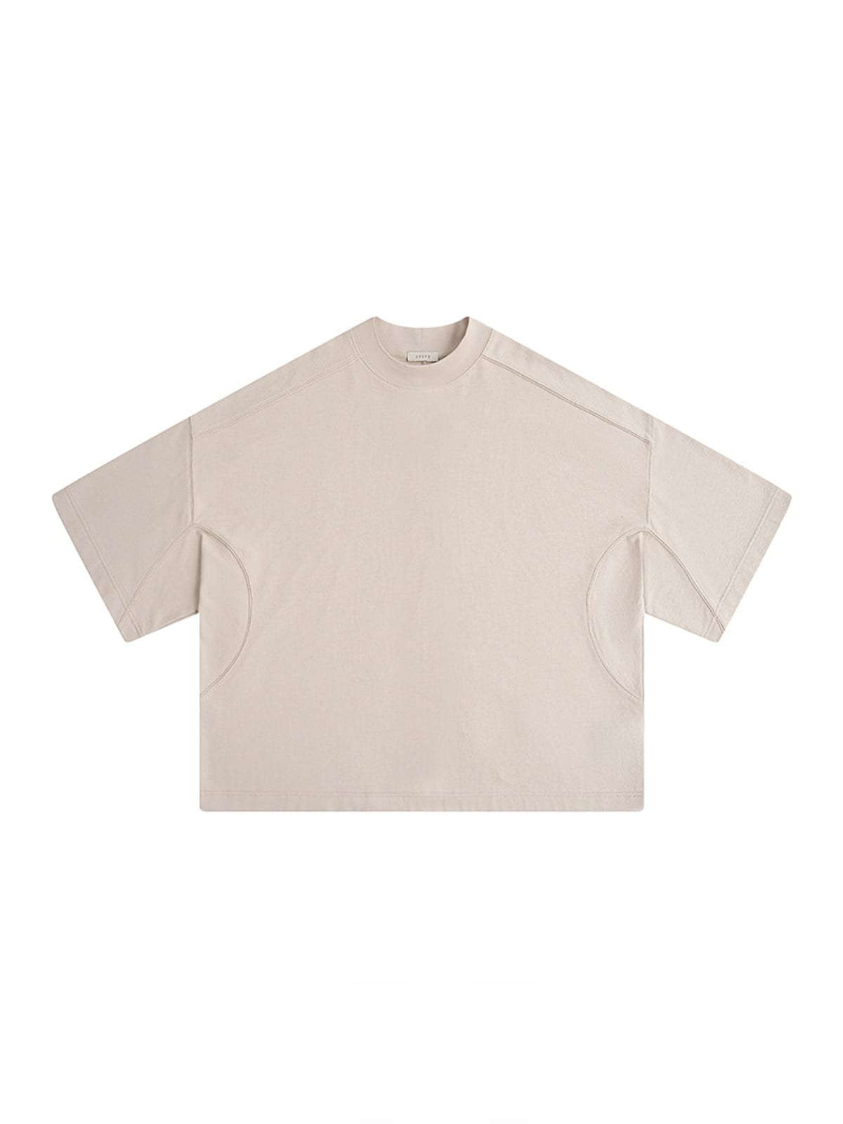 D5ove Boxy Mock Neck Cotton T Shirt in Beige