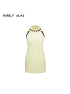RARELY ALIKE Hooded Half Zip Sweatshirt Dress in Yellow