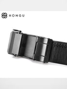 HONGU Automatic Buckle Cowhide Leather Belt in Black - Detail