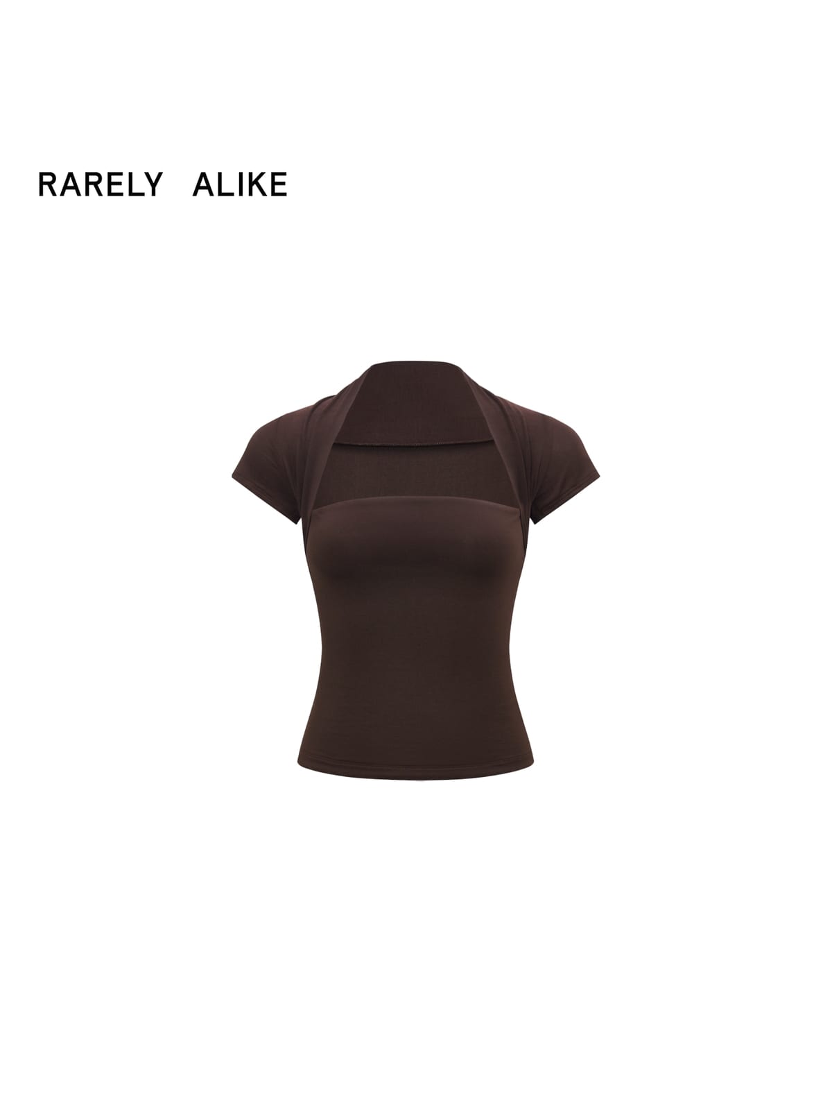 RARELY ALIKE Modal Mock Two Piece T Shirt in Brown