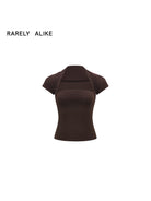 RARELY ALIKE Modal Mock Two Piece T Shirt in Brown