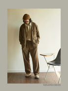 USAGE Cotton Safari Pocket Cardigan Sweatshirt in Beige - On Male Model