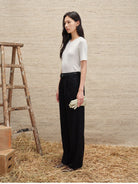 TEASEL Wool Cable Knit Short Sleeve Sweater in White - On Female Model