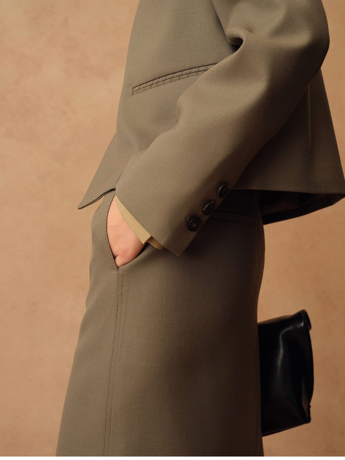 TEASEL Worsted Merino Wool Midi Skirt in Olive - On Model