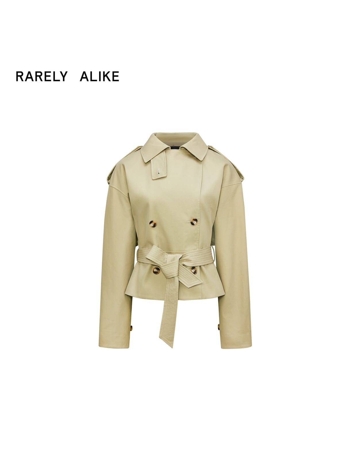 RARELY ALIKE Belted Cropped Trench Jacket in Beige