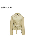 RARELY ALIKE Belted Cropped Trench Jacket in Beige