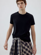 SIMPLE PROJECT Wool Blend Crewneck T Shirt in Black - On Male Model