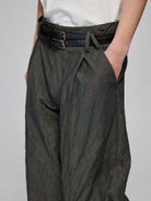 SIMPLE PROJECT Crinkled Straight Leg Trousers in Gray - On Model