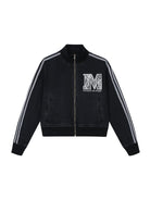 MEDM Lace Trim Stand Collar Denim Jacket in Black