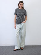 Random Piece Lyocell Blend Letter Print T Shirt in Gray - On Female Model