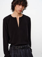 JCAESAR STUDIO Half Zip Lyocell Blend Long Sleeve Top in Black - On Male Model