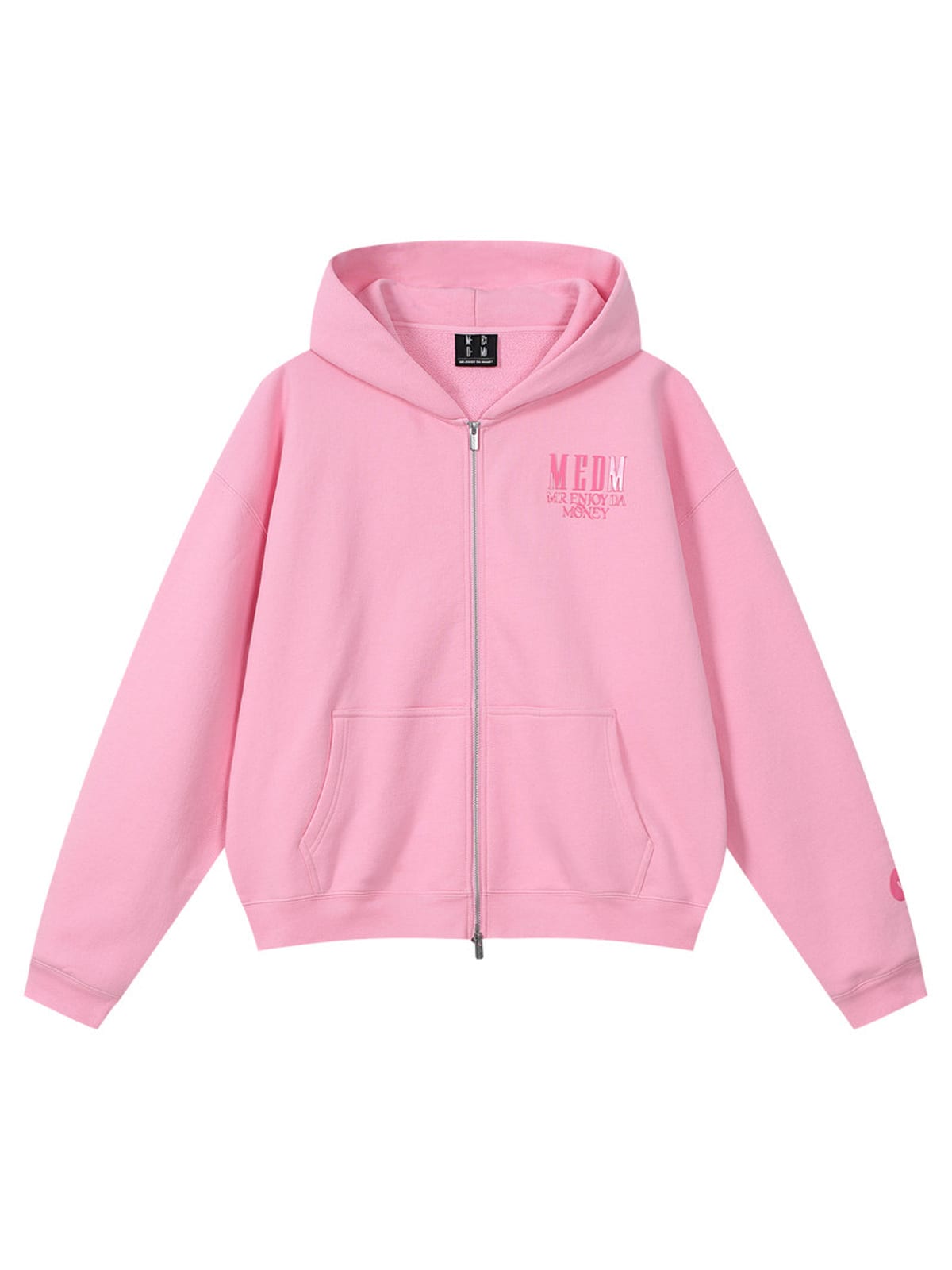 MEDM 3D Logo Two Way Zip Cotton Hoodie in Pink