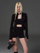 SMFK Lightweight Zip Up Fitness Jacket in Black - On Female Model