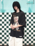 D5ove Distressed Sad Bear Graphic Cotton T Shirt in Black - On Model