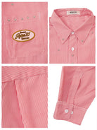 Retro 21 Star Studded Striped Cropped Shirt in Pink - Detail