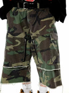 UNKNOWNWORLD Raw Edge Camo Cargo Shorts in Green - On Model