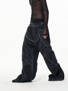 BLINDNOPLAN Chain Decorated Washed Cargo Pants in Black - On Model