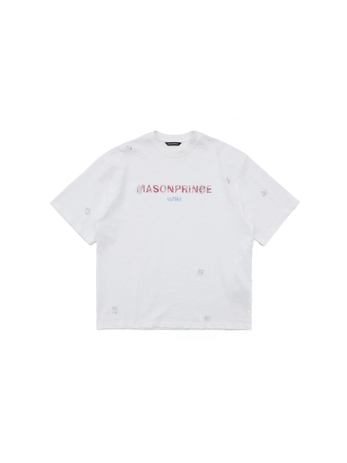 MASONPRINCE Distressed Embroidered Slub T Shirt in White