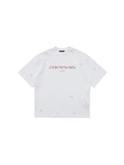 MASONPRINCE Distressed Embroidered Slub T Shirt in White