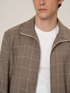 Retro 21 Silk Wool Plaid Double Zip Jacket in Brown - On Male Model