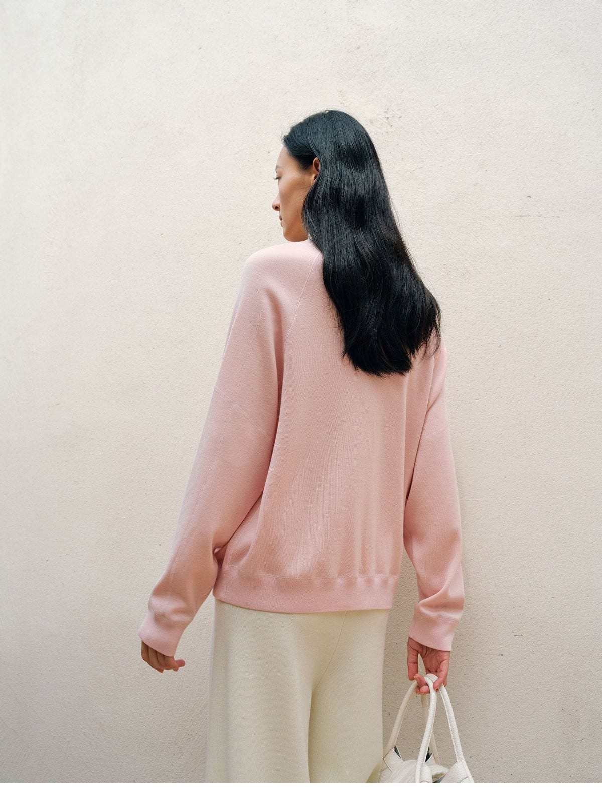 TEASEL Washable Merino Wool Sweatshirt in Pink - On Female Model