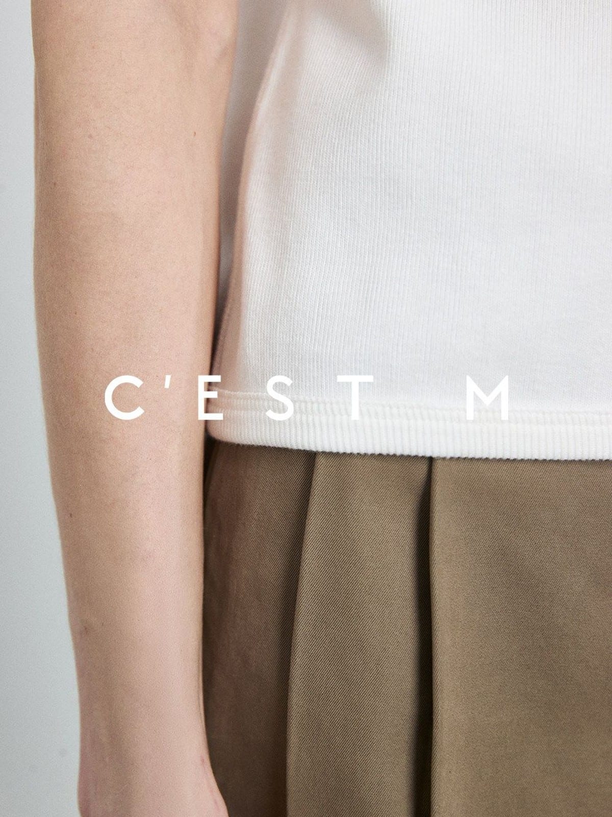 CEST M Textured Ribbed Cotton Sleeveless Dress in White - On Model