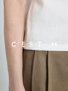 CEST M Textured Ribbed Cotton Sleeveless Dress in White - On Model