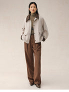 TEASEL Cropped Silk Camel Hair Barn Jacket in Oatmeal - On Female Model