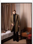 SOD Oversized Double Breasted Wool Blend Coat in Green - On Male Model