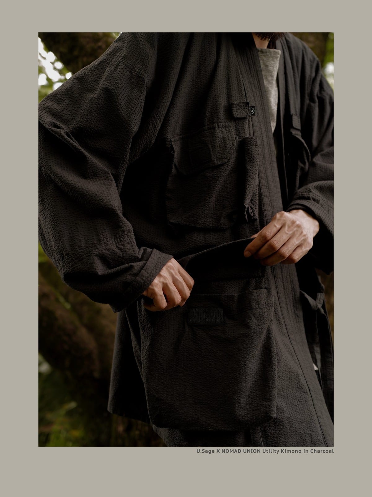 USAGE Reversible Utility Noragi Jacket in Black - On Male Model