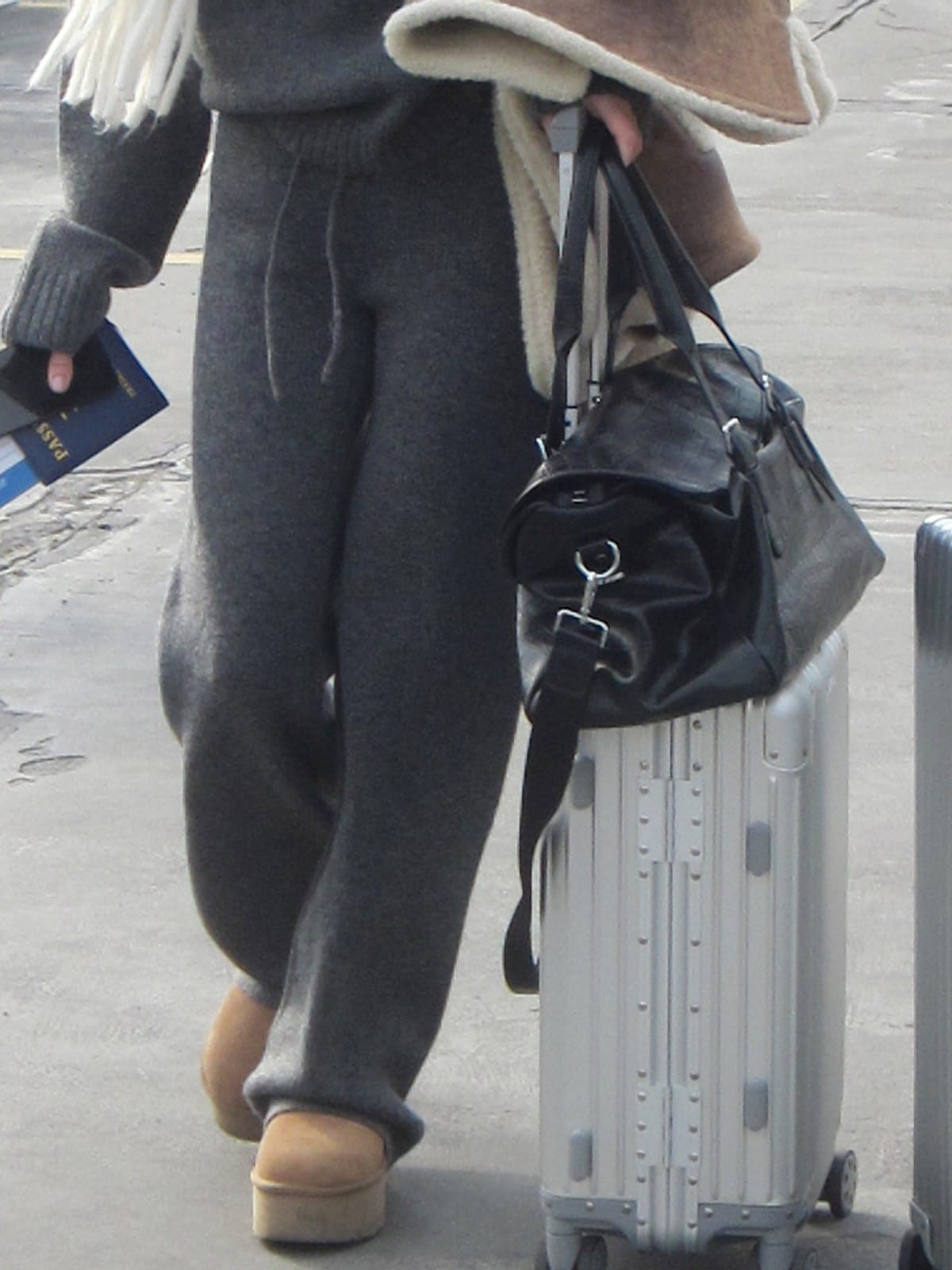 SweetChilling Knit Wide Leg Drawstring Pants in Dark Gray - On Female Model
