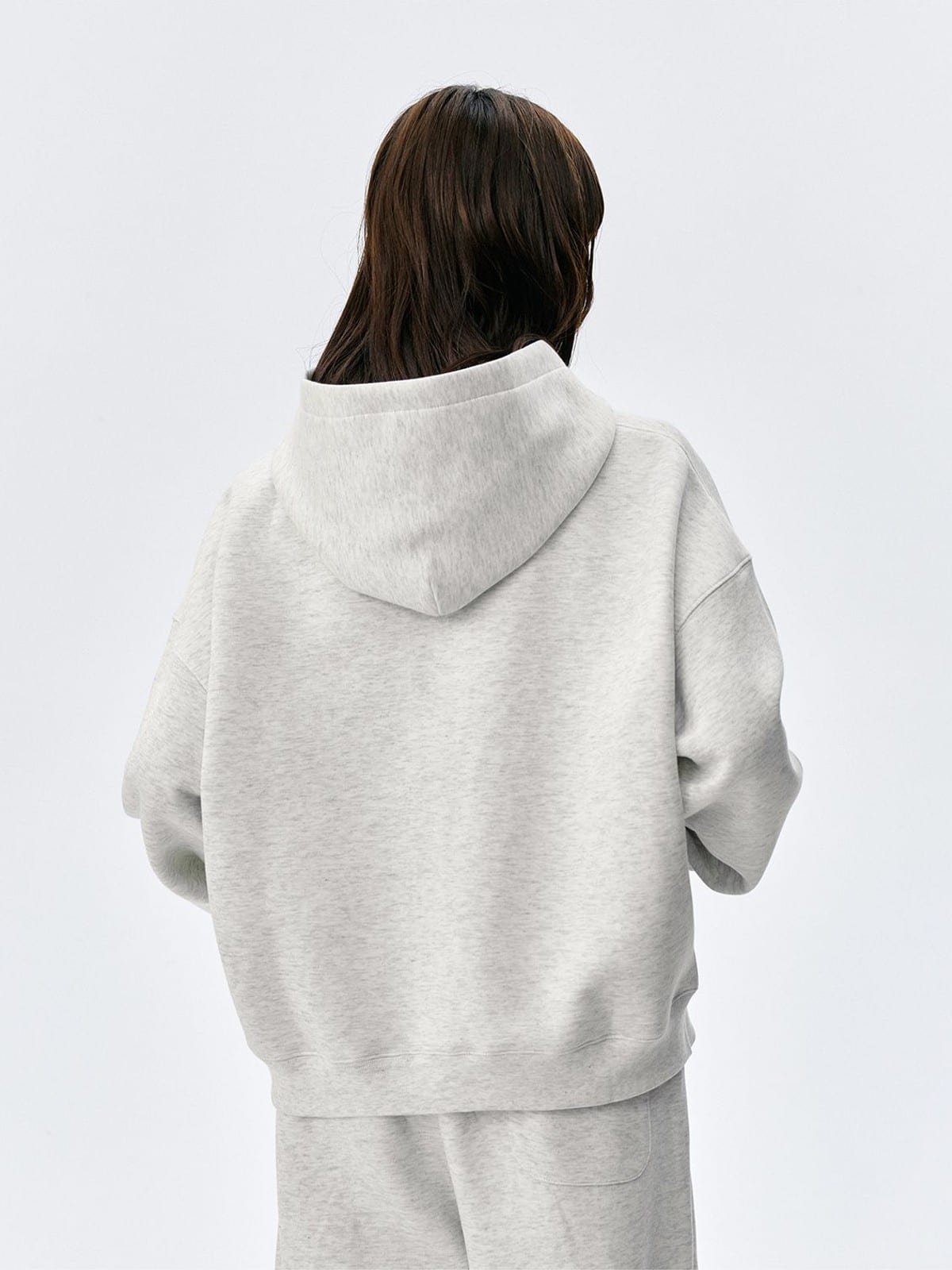 MEDM Embroidered Cotton Blend Zip Up Hoodie in Beige - On Model