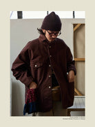 USAGE Washed Heavyweight Cotton Chore Jacket in Brown - On Male Model